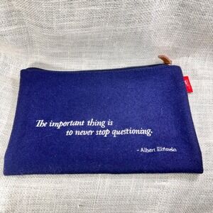 Viking Cruises Navy Blue Wool Pouch Albert Einstein Quote Zipper Travel Bag